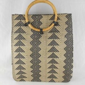 Wet Seal Womens Boho Woven Medium Purse Tote Bag Suede Faux Leather Accents.